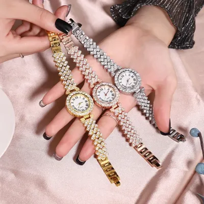 2 Pc Luxury Rhinestone Classy Ladies Wrist Watch